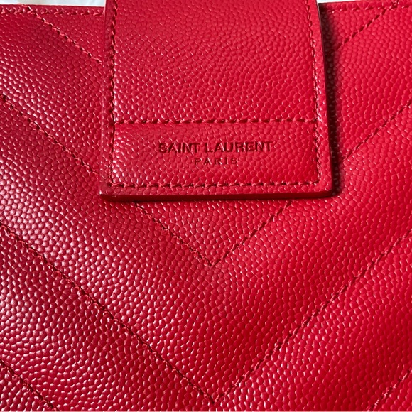 Saint Laurent Chevron-Quilted Leather Shoulder Chain Tote Bag, Red - Picture 7 of 11